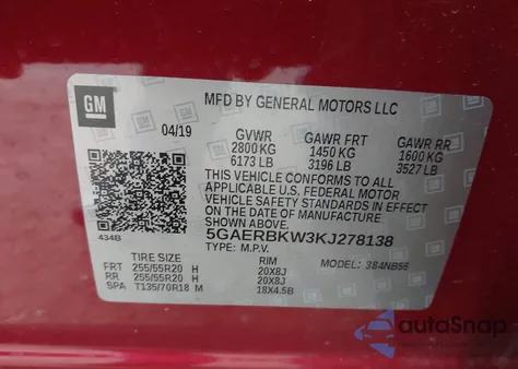 2019 Buick Enclave Fwd Essence from USA, damaged, VIN 5GAERBKW3KJ278138